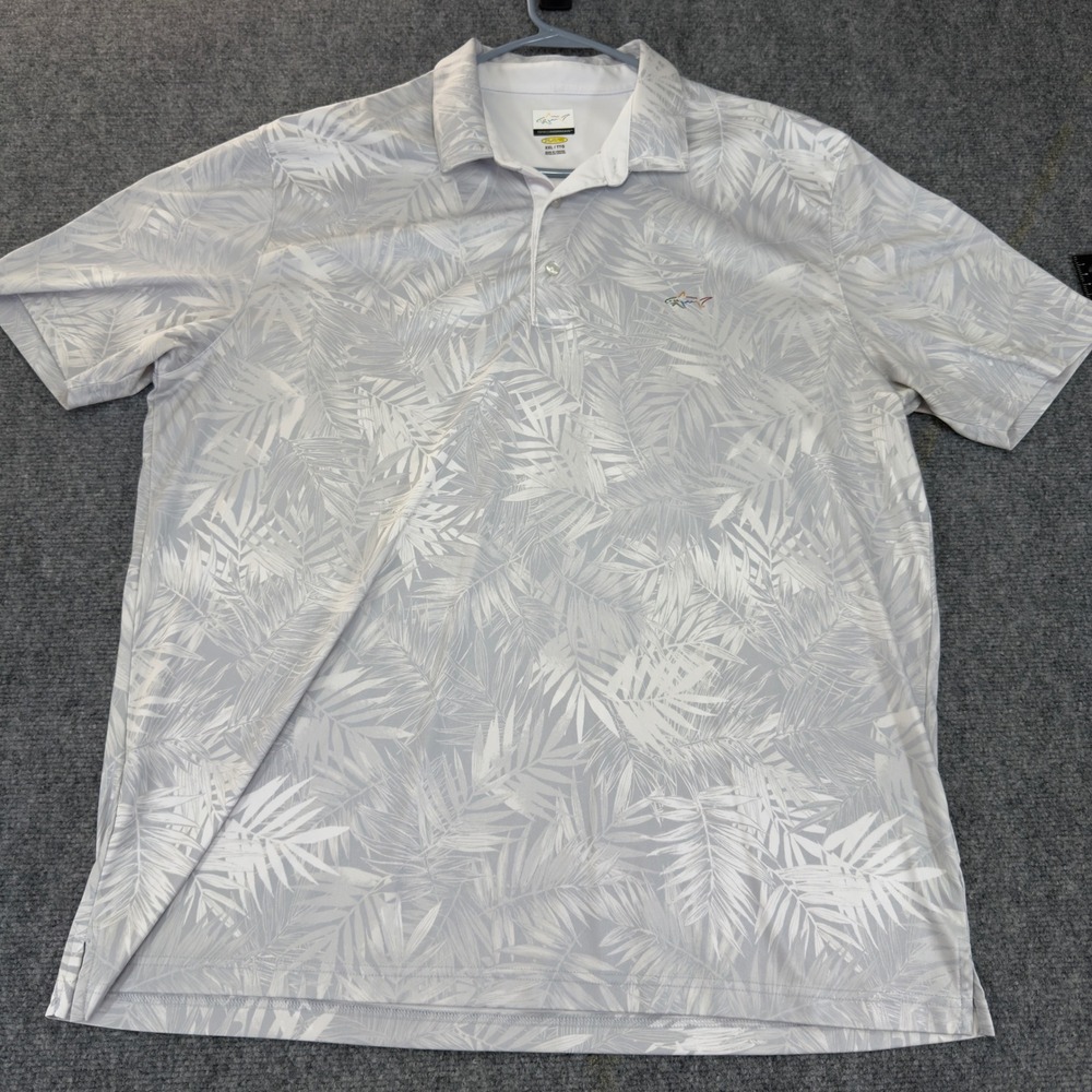 Greg Norman Play Dry Palm Leaf Print Golf Polo Shirt Grey Size XXL